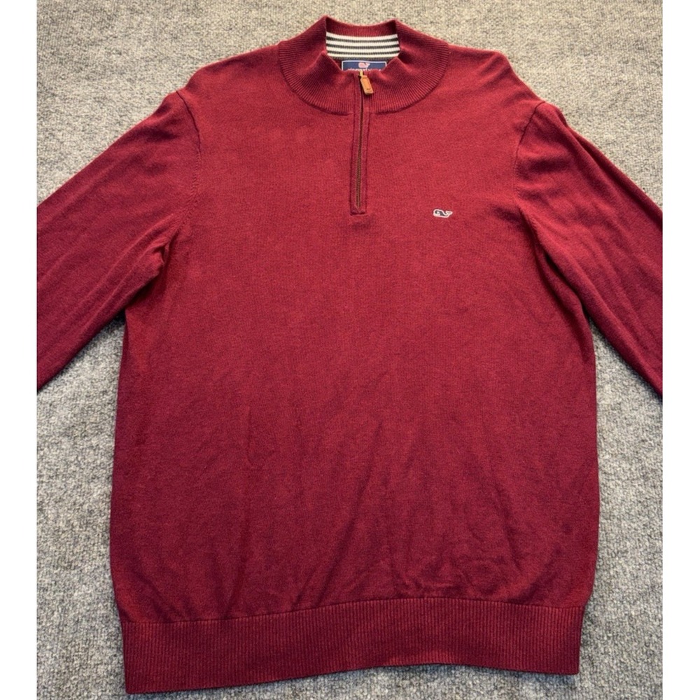 Vineyard Vines Quarter Zip Sweater Burgundy 100% Cotton Men's Size Large